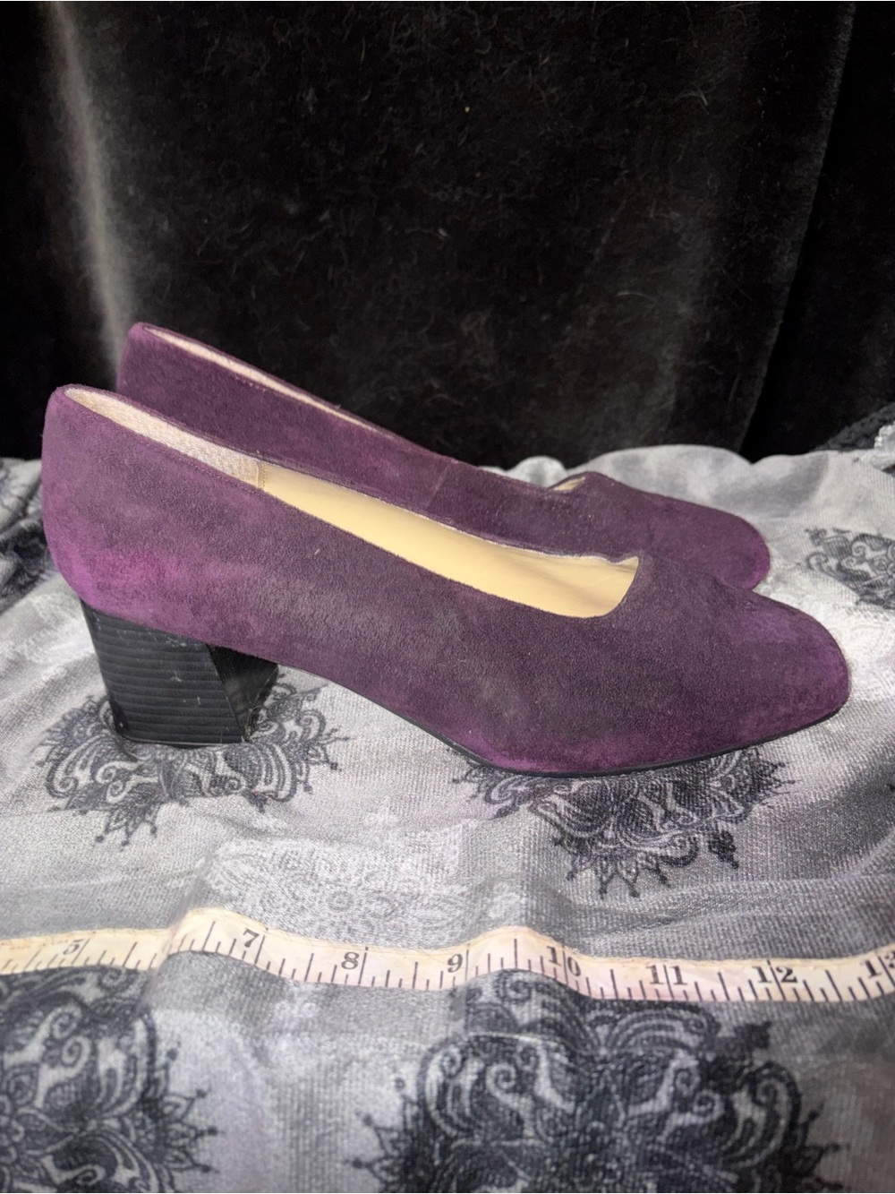 Women's Purple Suede Block Heel Pumps